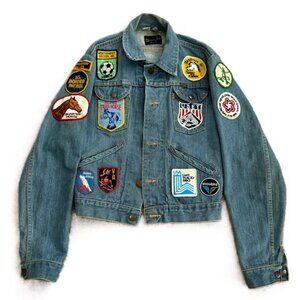 VNT Wrangler Denim Jacket Multi Patch Sz 34